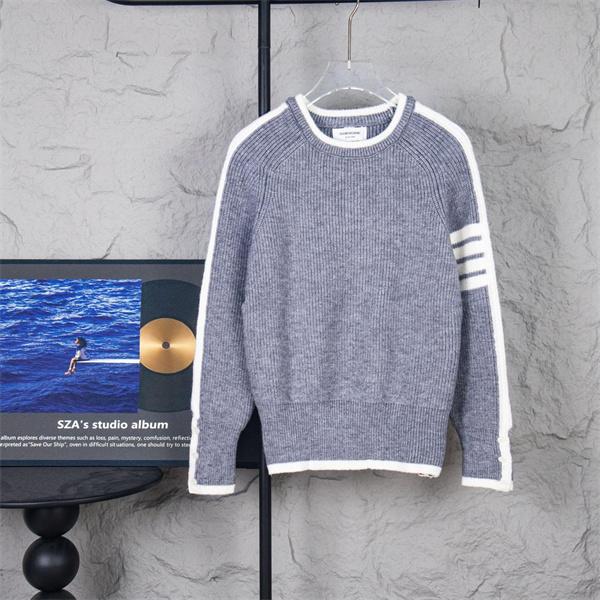  Thom Browne コピー 2025秋冬おすすめ グレー × ホワイト パイピング セーター トムブラウン