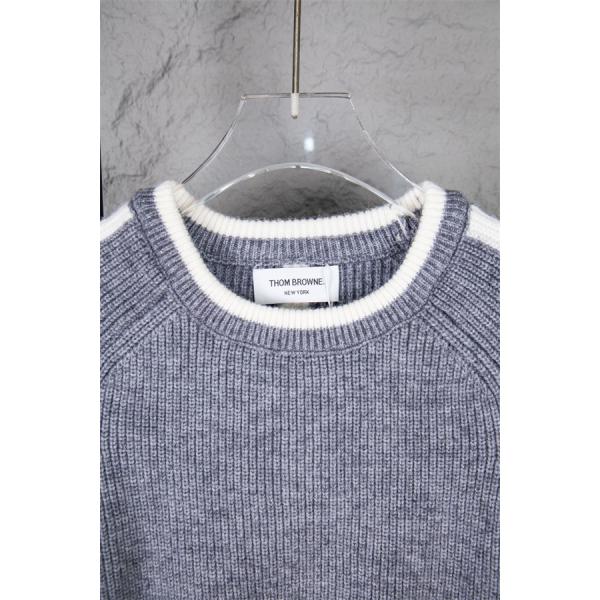  Thom Browne コピー 2025秋冬おすすめ グレー × ホワイト パイピング セーター トムブラウン
