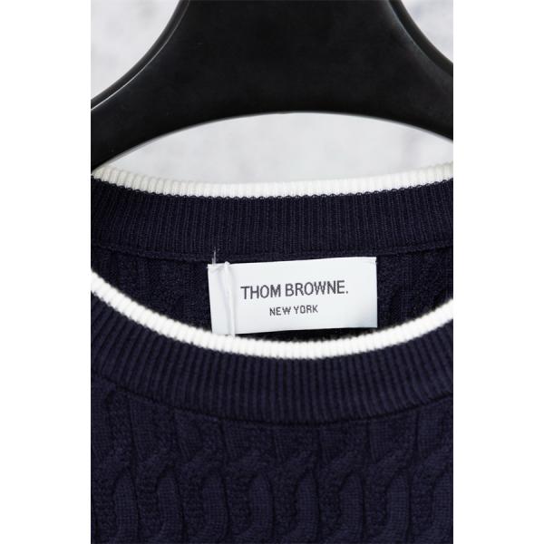 ホワイト 麻花纹 円领 セーター トムブラウン Thom Browne コピー 秋冬立体感豊か 高級 モード系