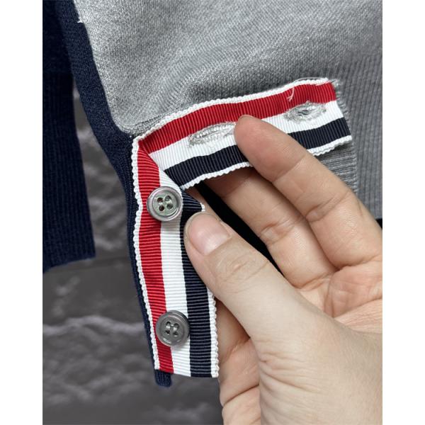 Thom Browne 偽物 秋冬ロマンティック 新作 ネイビー × グレー バラ刺繍  V 领 カーディガン トムブラウン