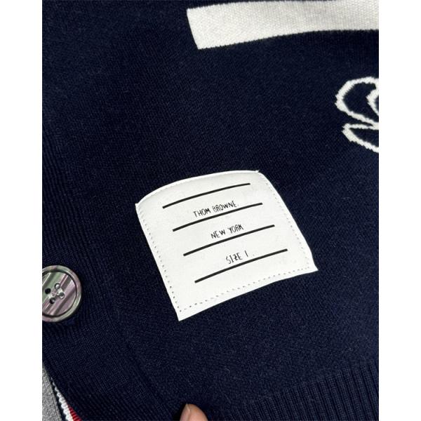 Thom Browne 偽物 秋冬ロマンティック 新作 ネイビー × グレー バラ刺繍  V 领 カーディガン トムブラウン