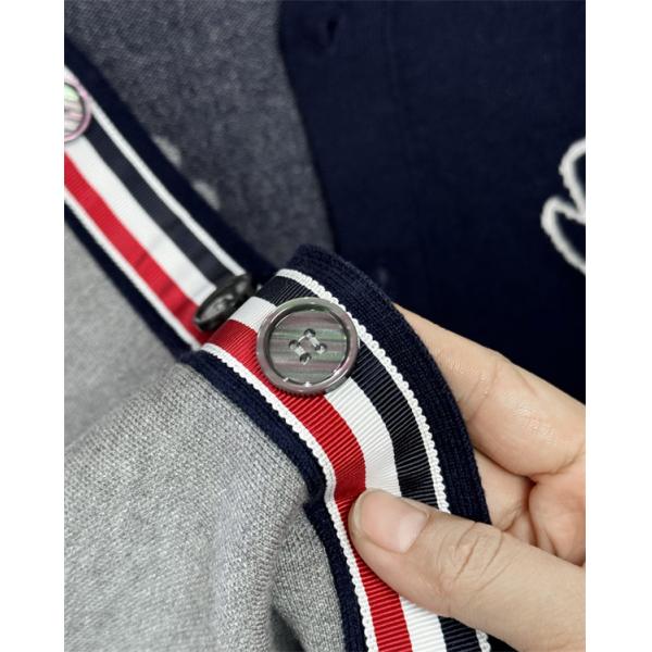 Thom Browne 偽物 秋冬ロマンティック 新作 ネイビー × グレー バラ刺繍  V 领 カーディガン トムブラウン