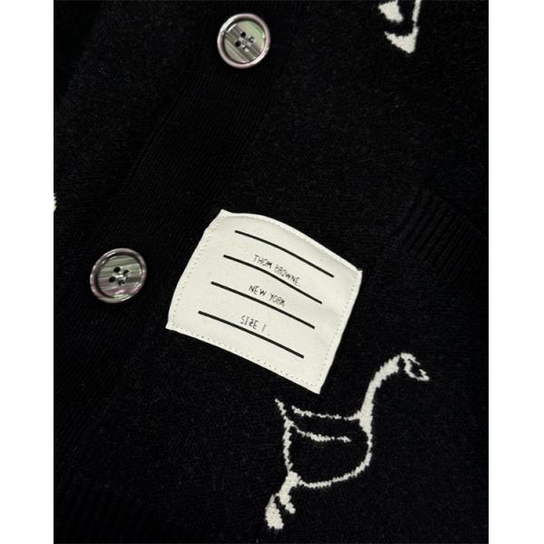 グレー × ブラック 2 色 ガチョウ刺繍 カーディガン トムブラウン Thom Browne コピー 秋冬愛らしい 定番