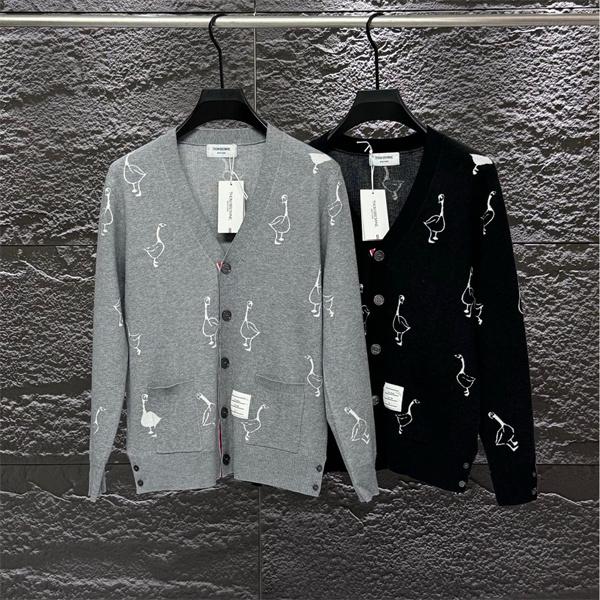 グレー × ブラック 2 色 ガチョウ刺繍 カーディガン トムブラウン Thom Browne コピー 秋冬愛らしい 定番