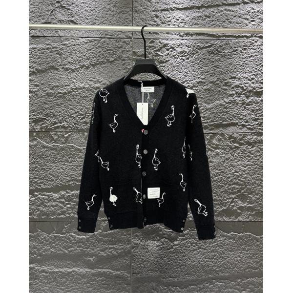 グレー × ブラック 2 色 ガチョウ刺繍 カーディガン トムブラウン Thom Browne コピー 秋冬愛らしい 定番