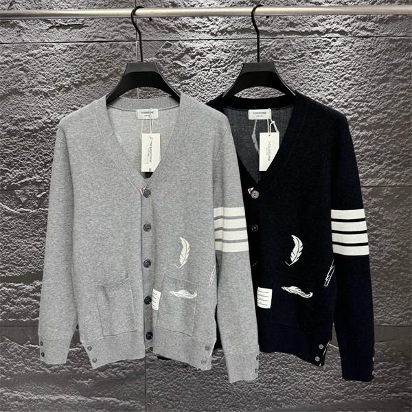 トムブラウン Thom Browne コピー 秋冬お洒落な 人気 グレー × ブラック 2 色 フェザー刺繍 カーディガン 
