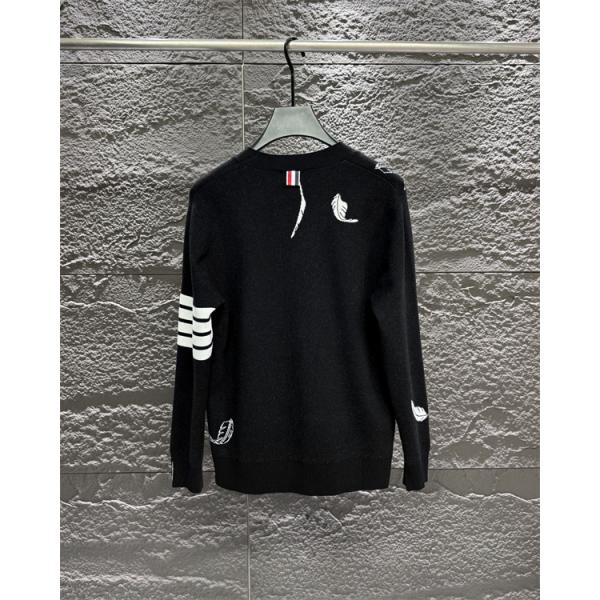 トムブラウン Thom Browne コピー 秋冬お洒落な 人気 グレー × ブラック 2 色 フェザー刺繍 カーディガン 