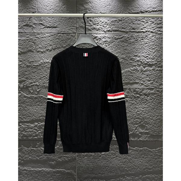 グレー × ネイビー × ブラック 3 色 リブ柄 红白条纹袖 カーディガン トムブラウン Thom Browne 偽物 秋冬洗練された 万能