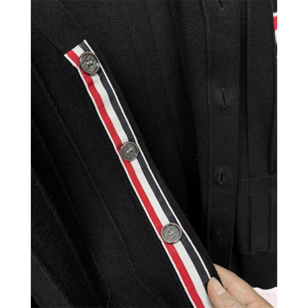 グレー × ネイビー × ブラック 3 色 リブ柄 红白条纹袖 カーディガン トムブラウン Thom Browne 偽物 秋冬洗練された 万能