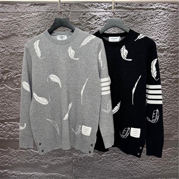 Thom Browne コピー 秋冬柔らかな トレンド グレー × ブラック 2 色 フェザー满印 セーター トムブラウン