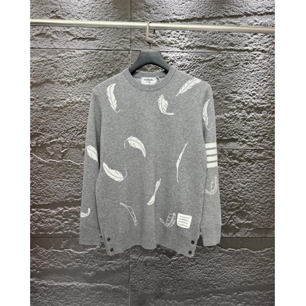 Thom Browne コピー 秋冬柔らかな トレンド グレー × ブラック 2 色 フェザー满印 セーター トムブラウン
