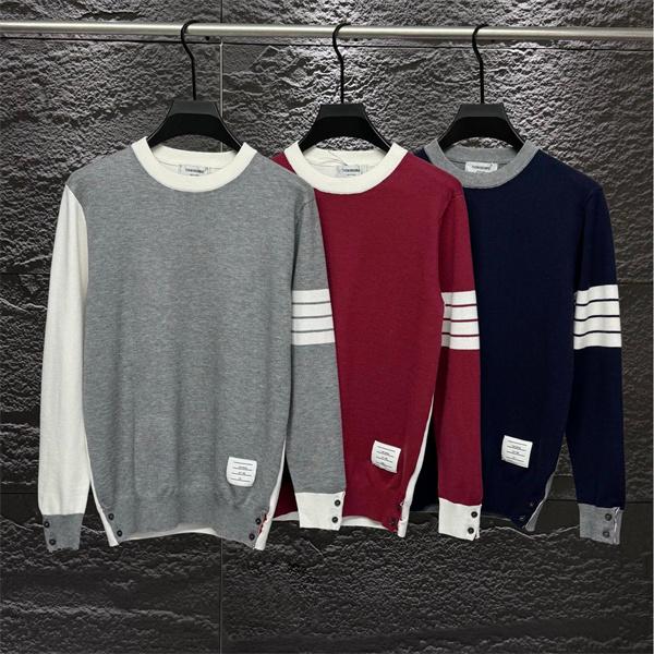 グレー × レッド × ネイビー 3 色 袖拼色 セーター トムブラウン Thom Browne コピー 秋冬快適 人気