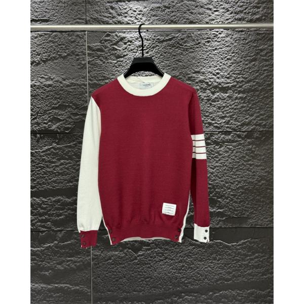 グレー × レッド × ネイビー 3 色 袖拼色 セーター トムブラウン Thom Browne コピー 秋冬快適 人気