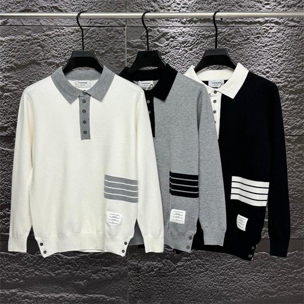 トムブラウン Thom Browne コピー 秋冬トレンド 万能 ホワイト × グレー × ブラック 3 色 POLO セーター 
