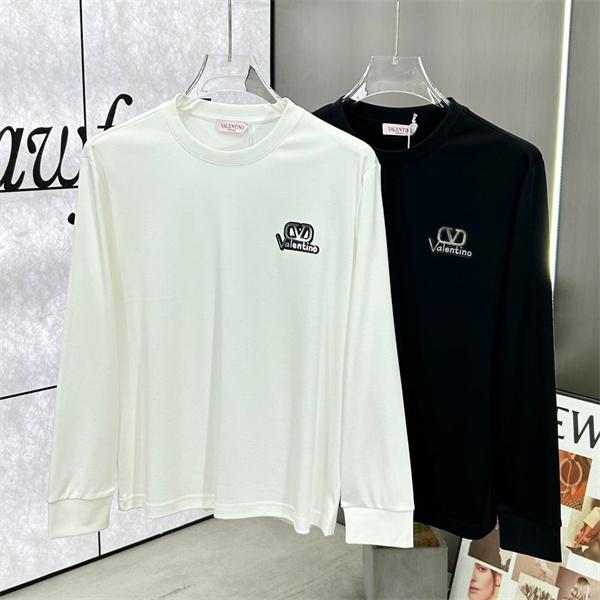 ヴァレンティーノ Valentino 偽物 2025秋冬必須 トレンド ホワイト × ブラック 2 色 V ロゴ 長袖 T シャツ 