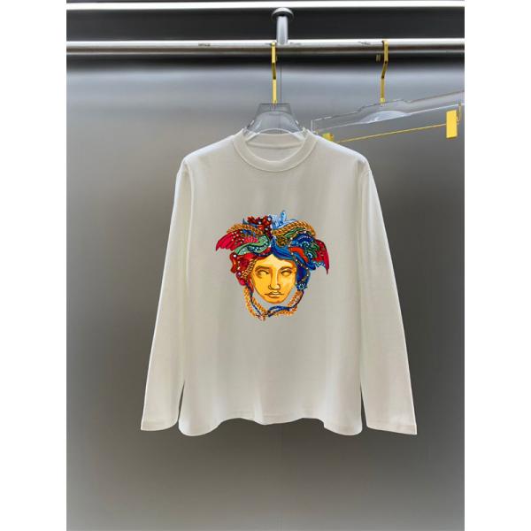 2025秋冬おすすめ 新作 ブラック × ホワイト カラフルメデューサ刺繍 長袖Tシャツ ヴェルサーチ VERSACE 偽物