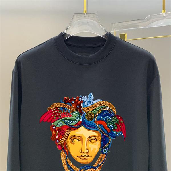 2025秋冬おすすめ 新作 ブラック × ホワイト カラフルメデューサ刺繍 長袖Tシャツ ヴェルサーチ VERSACE 偽物