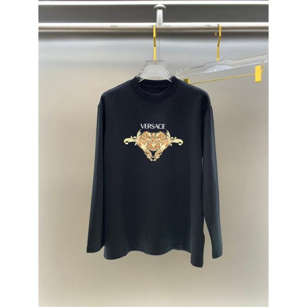 2025秋冬対応 プレミアム ブラック × ホワイト ゴールド双メデューサ 長袖Tシャツ ヴェルサーチ VERSACE コピー