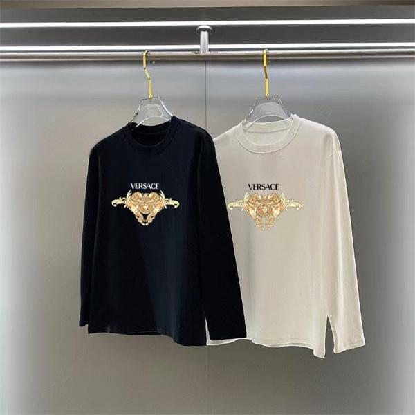 2025秋冬対応 プレミアム ブラック × ホワイト ゴールド双メデューサ 長袖Tシャツ ヴェルサーチ VERSACE コピー