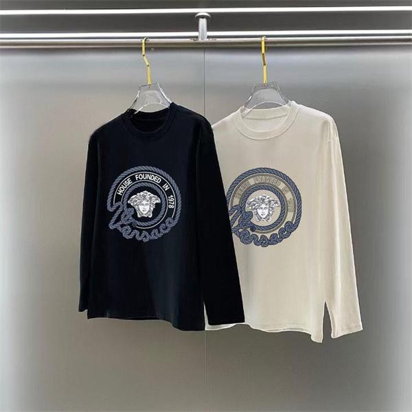 ヴェルサーチ VERSACE コピー 2025秋冬準備 売れ筋 ブラック × ホワイト 円形メデューサロゴ 長袖Tシャツ