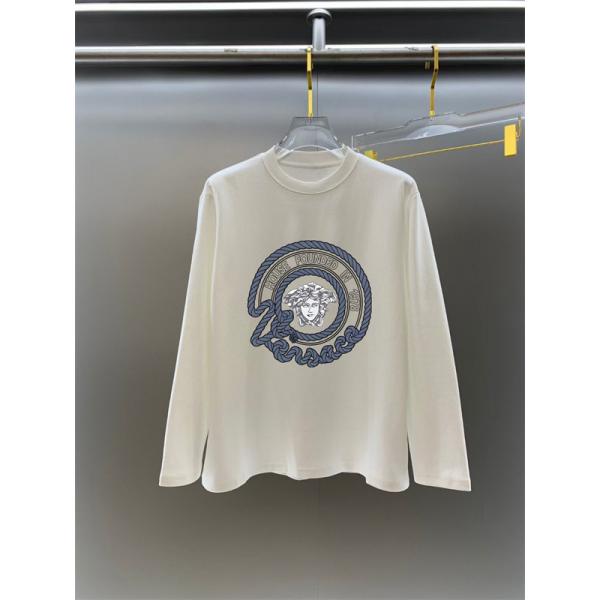 ヴェルサーチ VERSACE コピー 2025秋冬準備 売れ筋 ブラック × ホワイト 円形メデューサロゴ 長袖Tシャツ