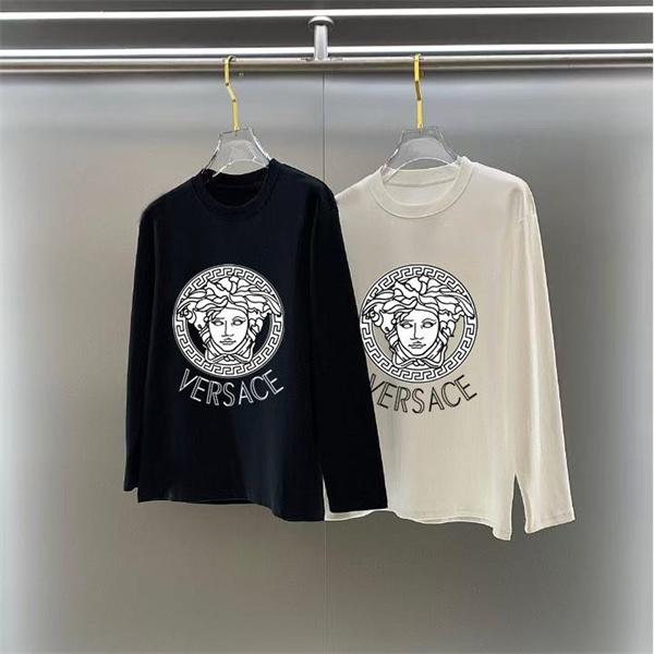 長袖Tシャツ ヴェルサーチ VERSACE コピー2025秋冬トレンド 話題 ブラック × ホワイト メデューサ柄