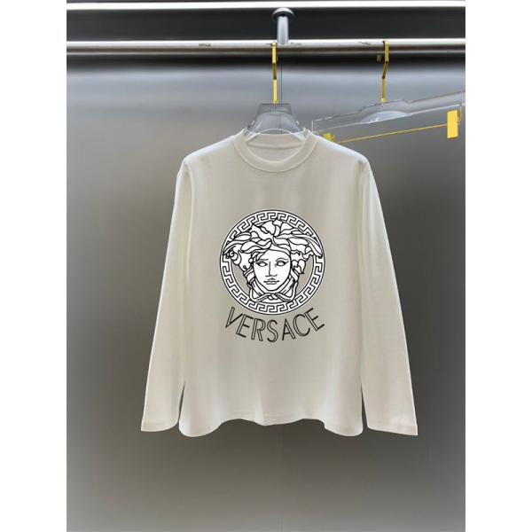 長袖Tシャツ ヴェルサーチ VERSACE コピー2025秋冬トレンド 話題 ブラック × ホワイト メデューサ柄