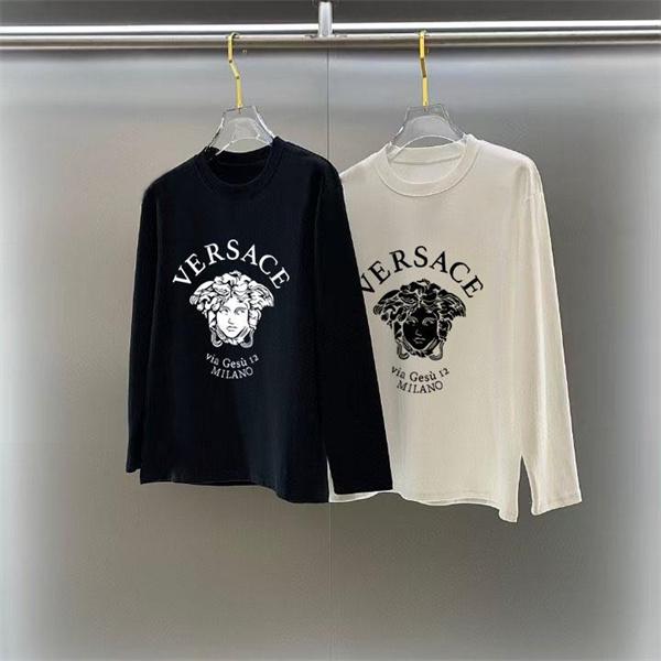 2025秋冬スタンダード 着心地抜群 ブラック × ホワイト メデューサ長袖Tシャツ ヴェルサーチ VERSACE コピー