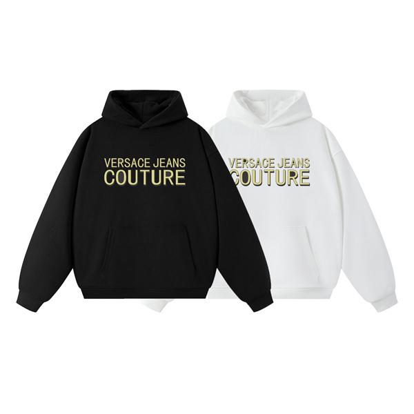 ブラック × ホワイト ゴールドロゴ パーカー ヴェルサーチ VERSACE 偽物 2025秋冬ステープル 新着 