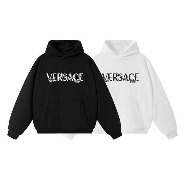 ヴェルサーチ VERSACE コピー 2025 秋冬ブーム 話題沸騰 ブラック × ホワイト ヴィンテージ風 パーカー 