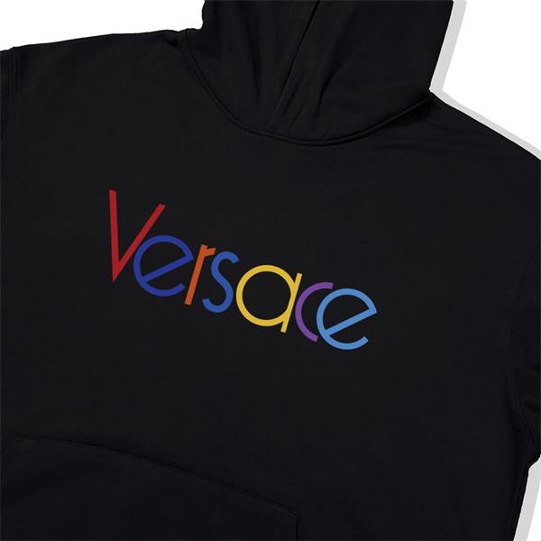 2025秋冬ミューズ カラフル ブラック × ホワイト 虹色ロゴ パーカー ヴェルサーチ VERSACE スーパーコピー