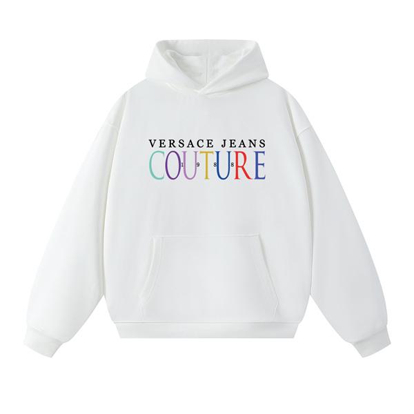 ブラック × ホワイト虹文字ロゴ パーカー ヴェルサーチ VERSACE JEANS COUTURE 偽物 2025秋冬スナップ 新登場 