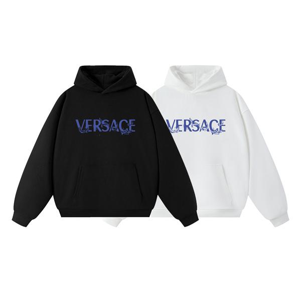 2025秋冬アイコン 希少感 ブラック × ホワイト ブルーヴィンテージロゴ パーカー ヴェルサーチ VERSACE コピー