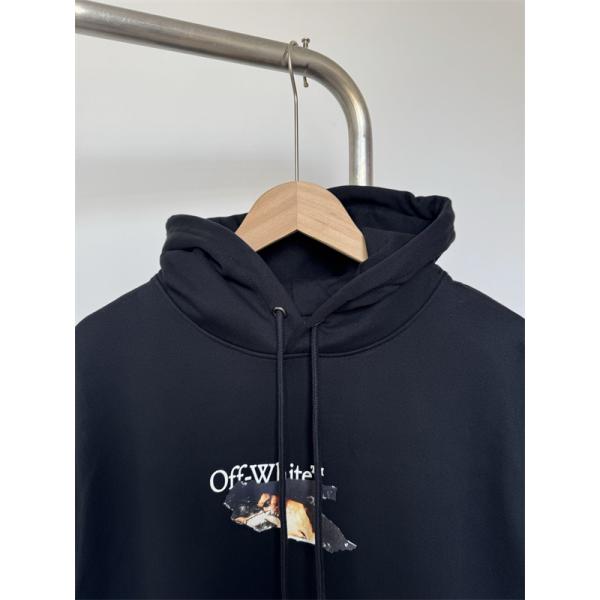 2025秋冬限定モデル 数量限定 オフホワイト オーバーサイズ ブラック × ホワイト プリント Off-White 偽物 パーカー 