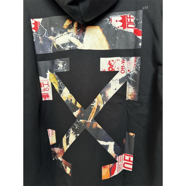 2025秋冬限定モデル 数量限定 オフホワイト オーバーサイズ ブラック × ホワイト プリント Off-White 偽物 パーカー 