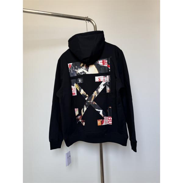 2025秋冬限定モデル 数量限定 オフホワイト オーバーサイズ ブラック × ホワイト プリント Off-White 偽物 パーカー 