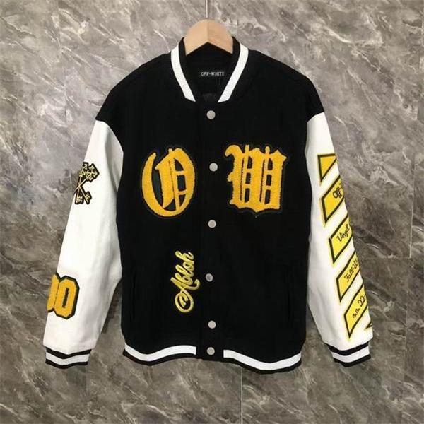 ブラック × イエロー ベースボールジャケット Off-White オフホワイト スーパーコピー 2025秋冬 数量限定 