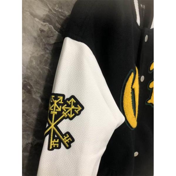 ブラック × イエロー ベースボールジャケット Off-White オフホワイト スーパーコピー 2025秋冬 数量限定 