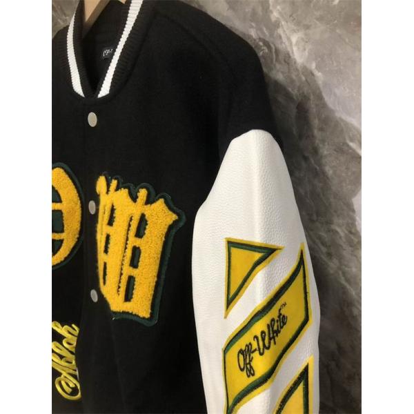 ブラック × イエロー ベースボールジャケット Off-White オフホワイト スーパーコピー 2025秋冬 数量限定 