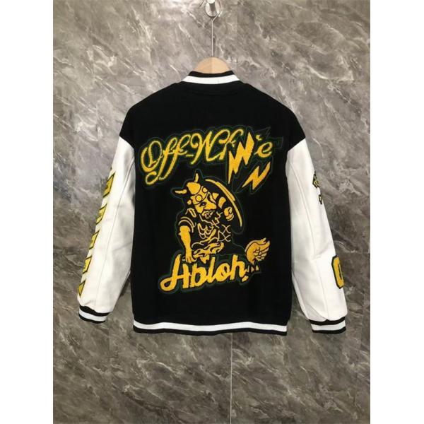 ブラック × イエロー ベースボールジャケット Off-White オフホワイト スーパーコピー 2025秋冬 数量限定 