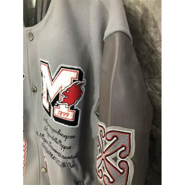 グレー × レッド ベースボールジャケット Off-White コピー 2025秋冬限定デザイン オフホワイト