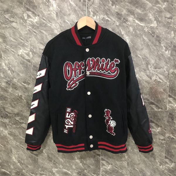ブラック × レッド ベースボールジャケット Off-White コピー 2025秋冬注目スタイル 当店イチオシ オフホワイト