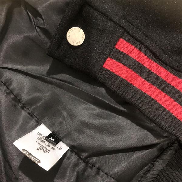 ブラック × レッド ベースボールジャケット Off-White コピー 2025秋冬注目スタイル 当店イチオシ オフホワイト