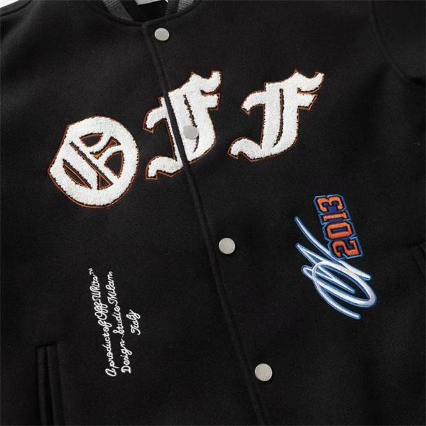 Off-White オフホワイト コピー 2025秋冬必須アイテム 入手困難 着心地抜群 おすすめ ブラック × オレンジ ベースボールジャケット 