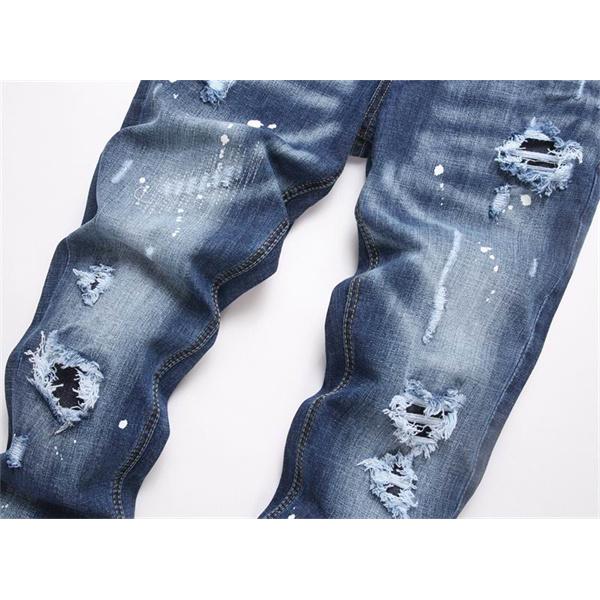 ライトブルー スプラッシュプリント ダメージ デニムパンツ ディースクエアード コピー  DSQUARED2 秋冬 人気 おすすめ