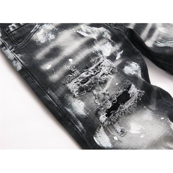 ディースクエアード ブラック × ホワイト ヴィンテージ風加工 ダメージ デニムパンツ 偽物  DSQUARED2 秋冬レトロムード 注目