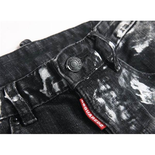 ディースクエアード ブラック × ホワイト ヴィンテージ風加工 ダメージ デニムパンツ 偽物  DSQUARED2 秋冬レトロムード 注目