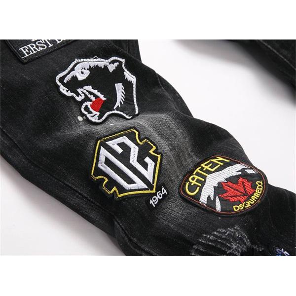 ブラック バッジワッペン ダメージ ディースクエアード デニムパンツ DSQUARED2 コピー 秋冬 個性を彩る 定番