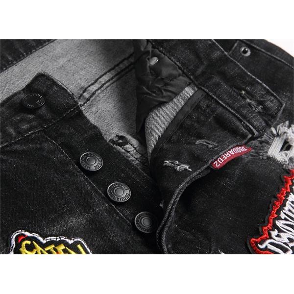 ブラック バッジワッペン ダメージ ディースクエアード デニムパンツ DSQUARED2 コピー 秋冬 個性を彩る 定番