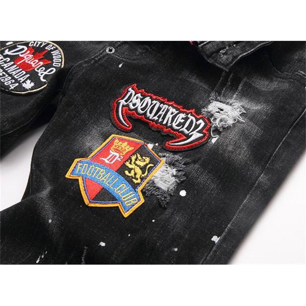 ブラック バッジワッペン ダメージ ディースクエアード デニムパンツ DSQUARED2 コピー 秋冬 個性を彩る 定番